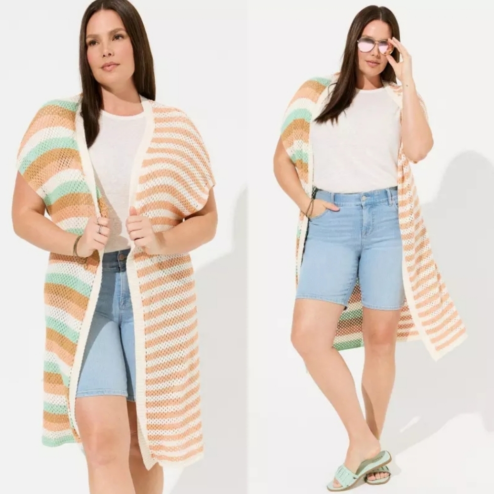 Torrid Multi Stripe Duster Vest Sweater NWT